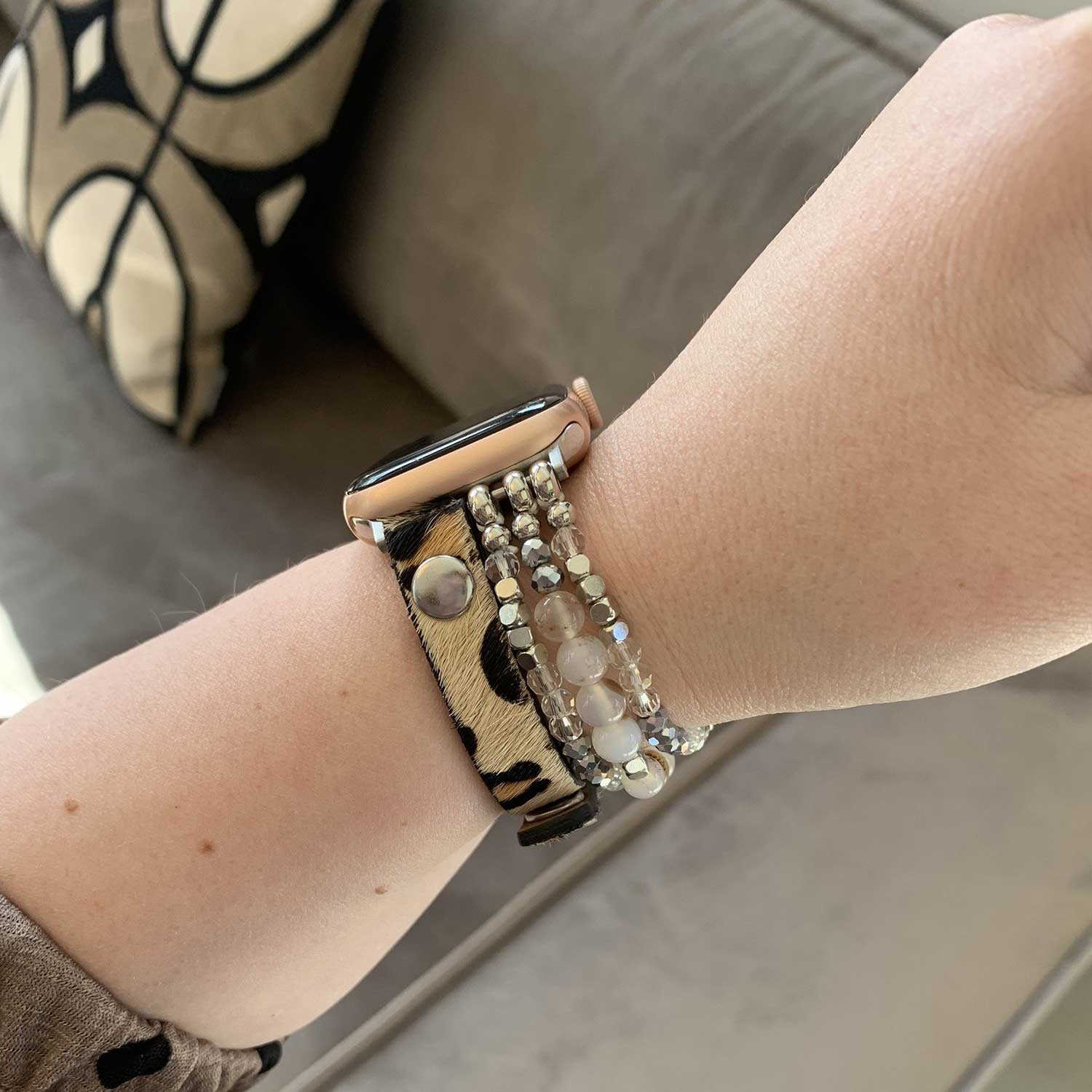 Apple Watch schmuck Lederarmband - Leopard Silber
