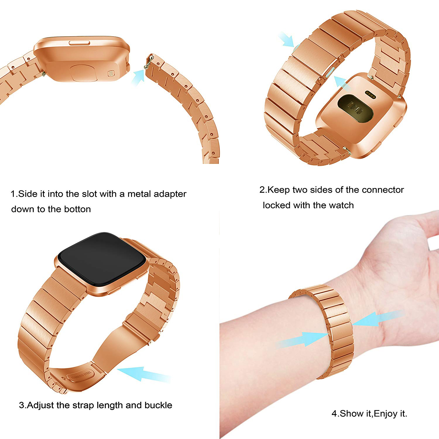 Fitbit Versa Stahlgliederarmband - rose gold