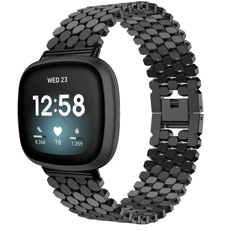 Fitbit Versa 3 / Sense Fisch stahl Gliederarmband - schwarz