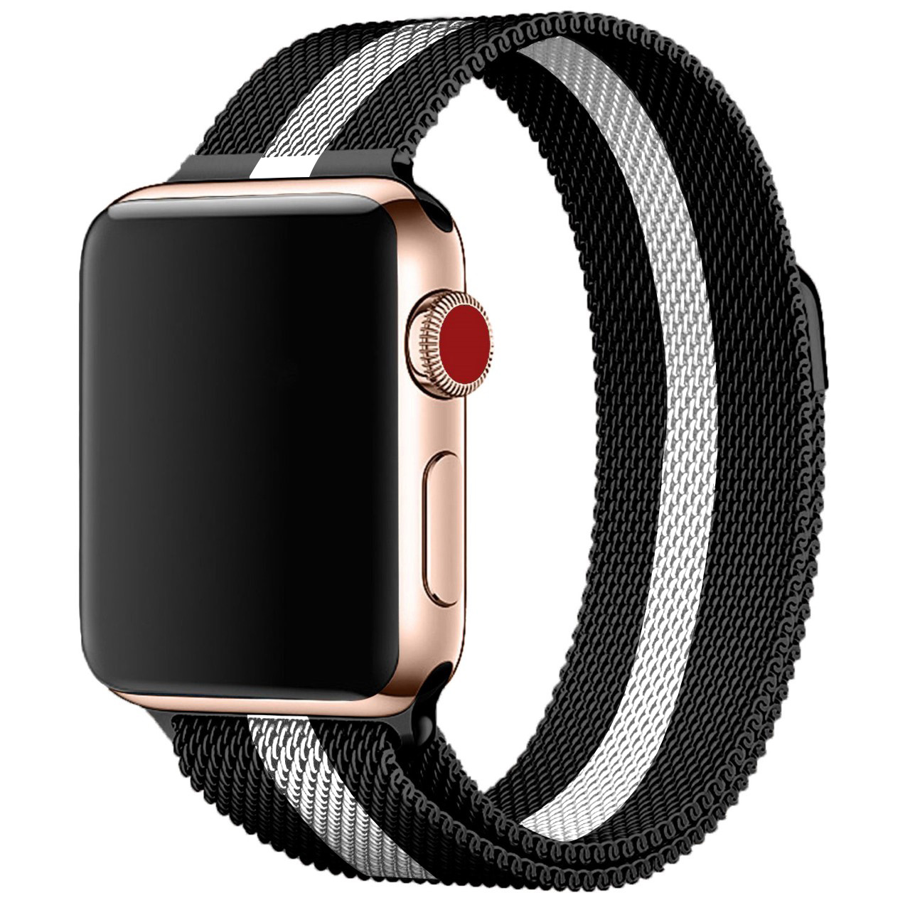 Apple Watch Milanaise Armband - schwarz-weiß gestreift