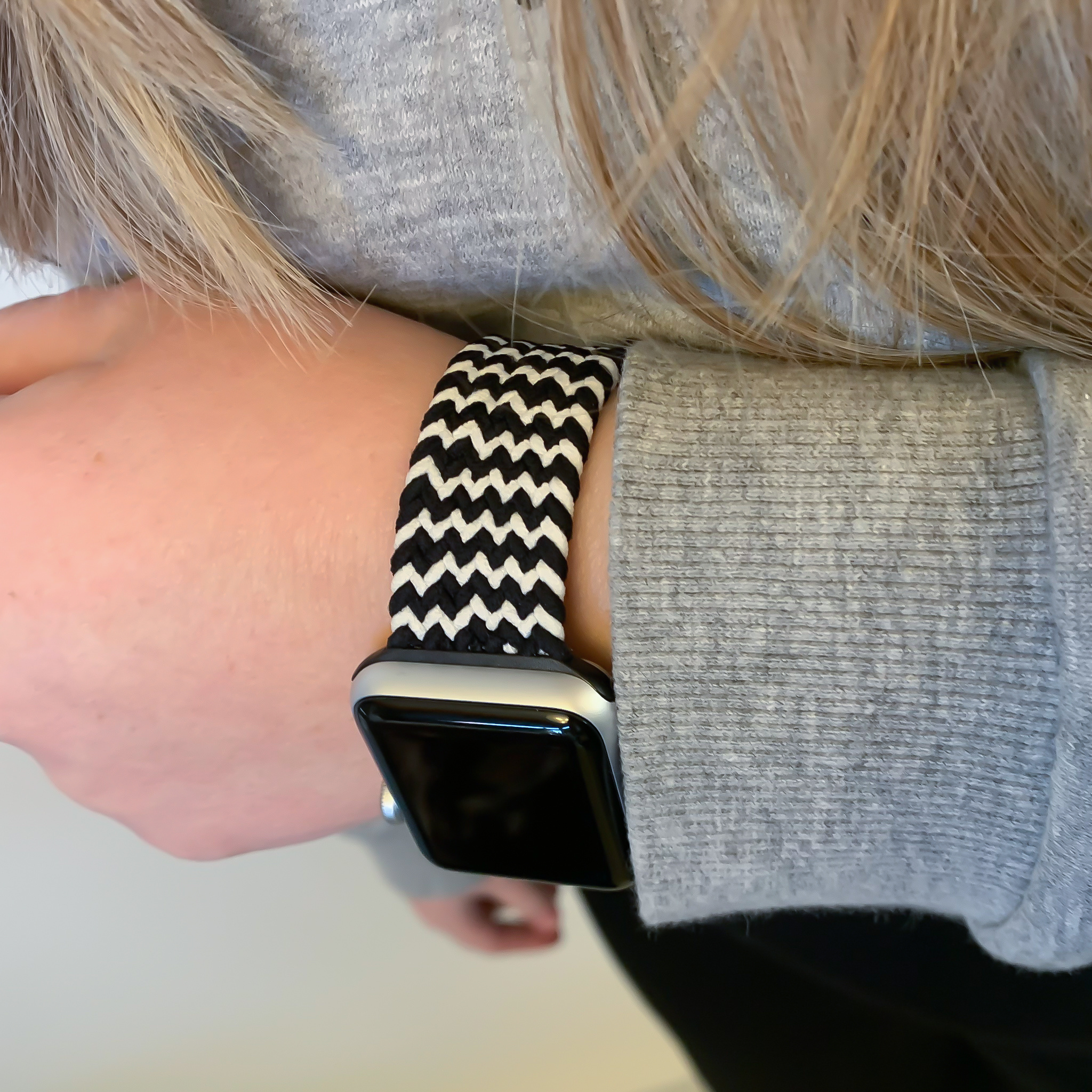 Apple Watch Nylon Geflochtenes Solo Loop - weiß schwarz mix