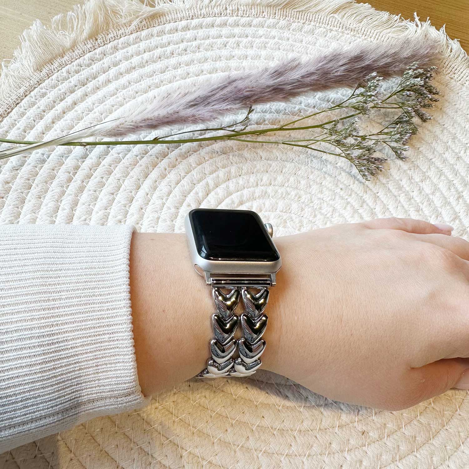 Apple Watch Herz-Stahlgliederarmband – silber