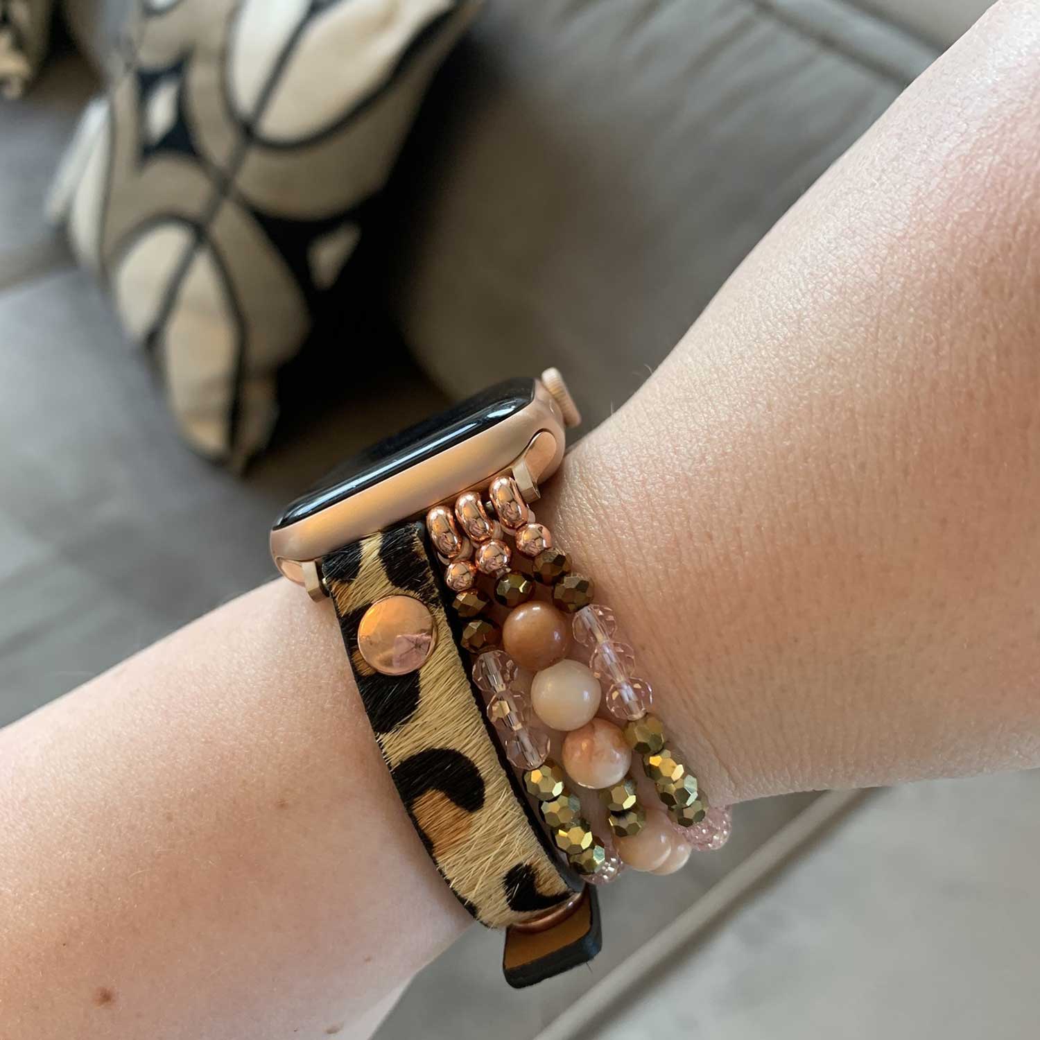 Apple Watch schmuck Lederarmband - Leopard Rotgold