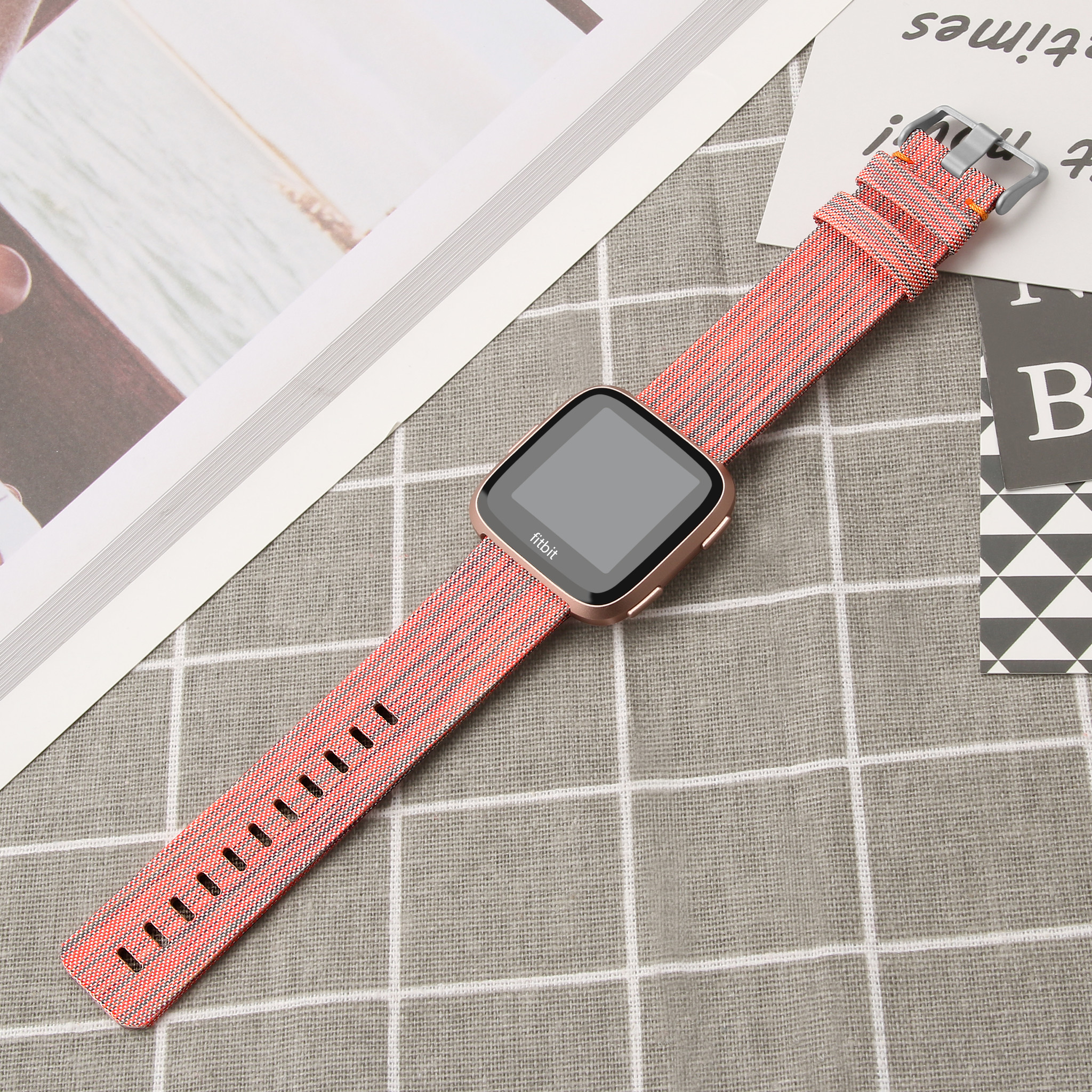 Fitbit Versa Nylon Schnallenband - orange gestreift