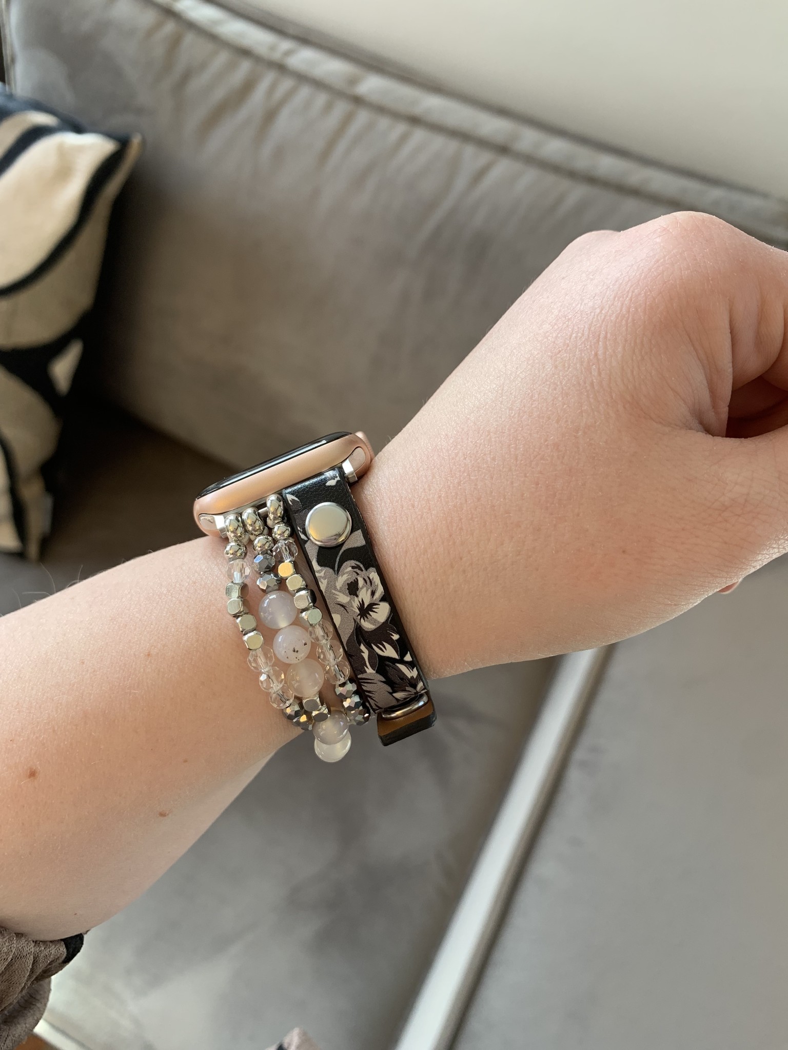 Apple Watch schmuck Lederarmband - Blumen schwarz