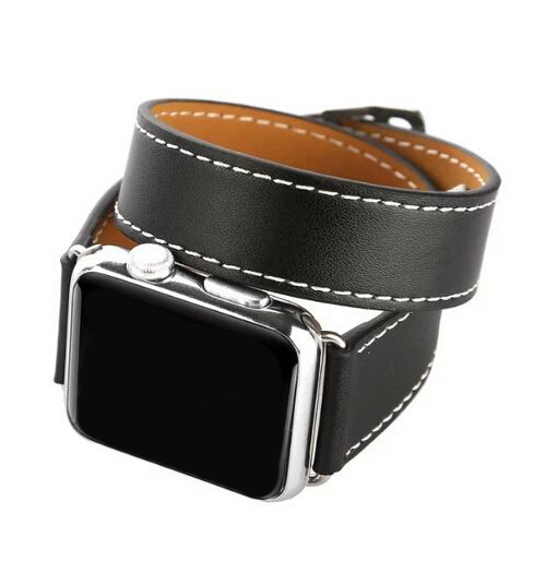 Apple Watch langer Schlaufe Lederarmband - schwarz