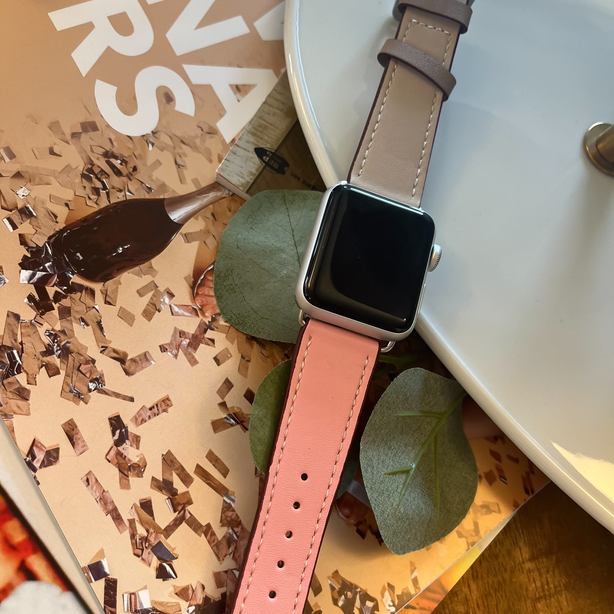 Apple Watch sing tour Lederarmband - weiß rosa