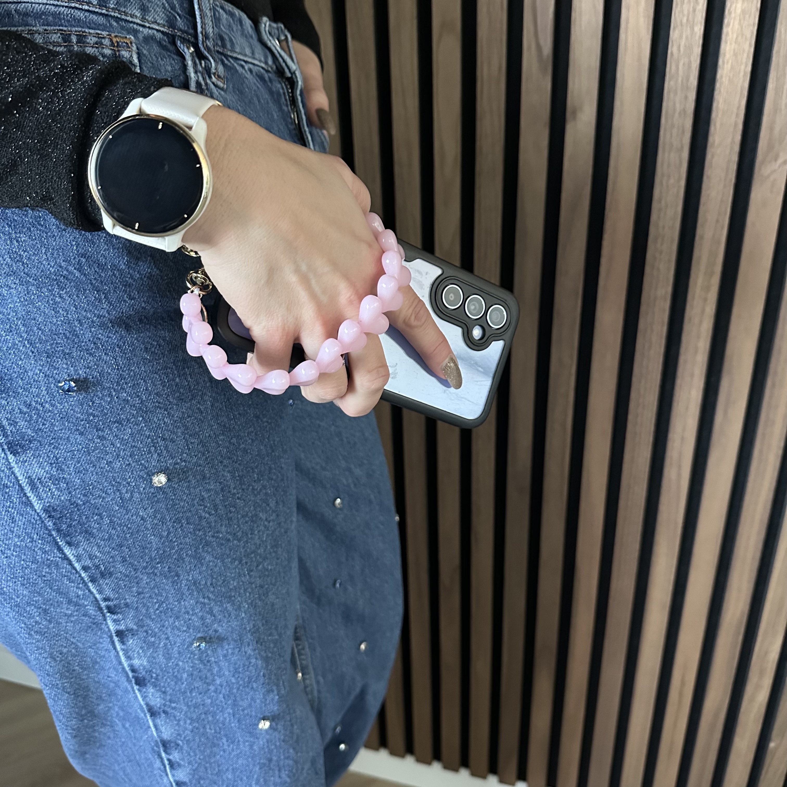Handyketten Heart - uni rosa - silber
