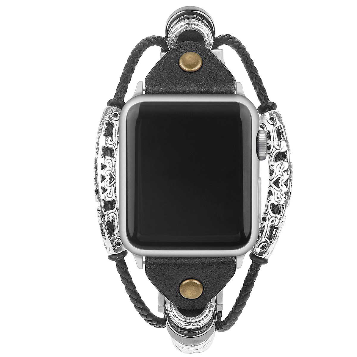 Apple Watch schmuck robust Lederarmband - Perlen schwarz