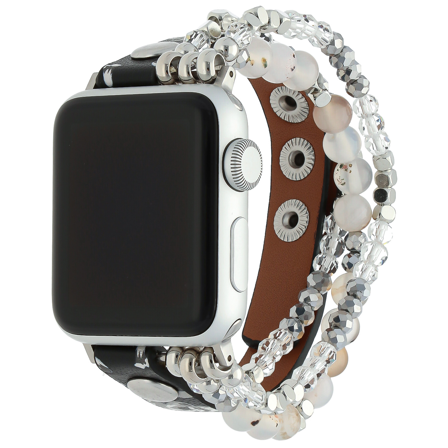 Apple Watch schmuck Lederarmband - Blumen schwarz