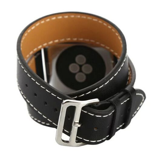 Apple Watch langer Schlaufe Lederarmband - schwarz